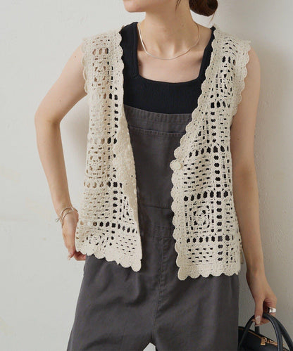 【PUAL CE CIN】鉤針編織針織背心