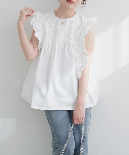 【natural couture】牛仔刺繡荷葉邊襯衫