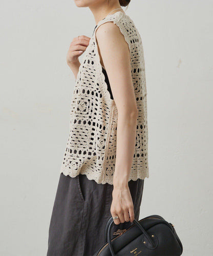 【PUAL CE CIN】鉤針編織針織背心