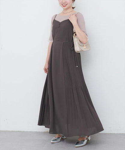 【 natural couture】兩側百褶吊帶連衣裙