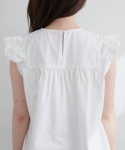 【natural couture】牛仔刺繡荷葉邊襯衫