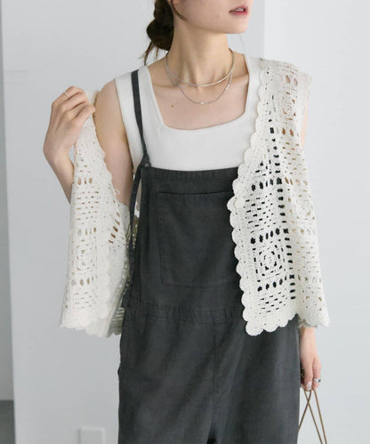 【PUAL CE CIN】鉤針編織針織背心