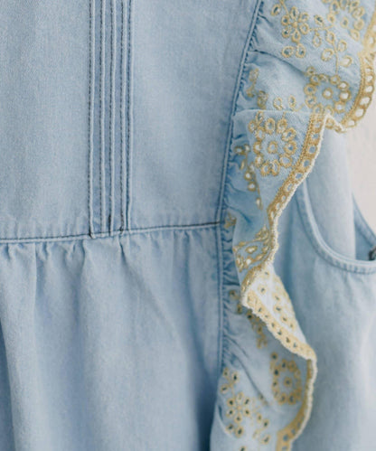 【natural couture】牛仔刺繡荷葉邊襯衫