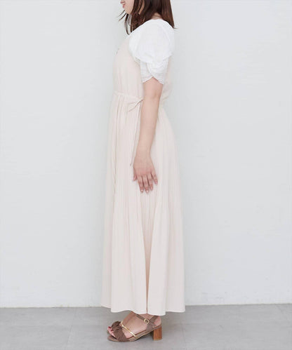 【 natural couture】兩側百褶吊帶連衣裙