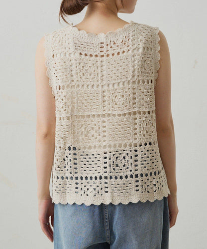 【PUAL CE CIN】鉤針編織針織背心