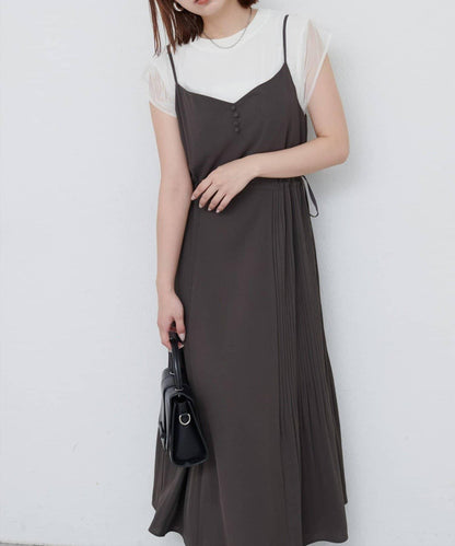 【 natural couture】兩側百褶吊帶連衣裙