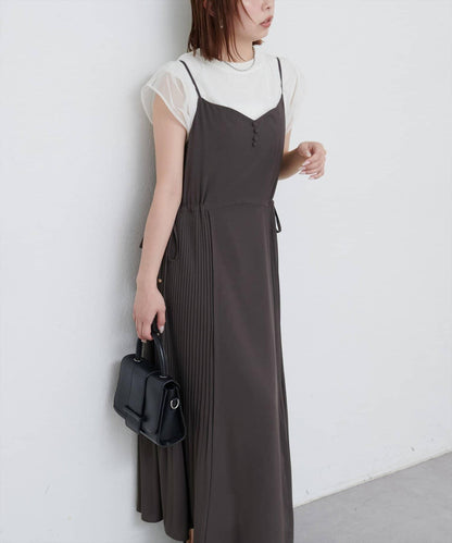 【 natural couture】兩側百褶吊帶連衣裙
