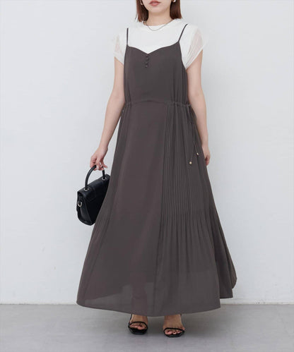 【 natural couture】兩側百褶吊帶連衣裙