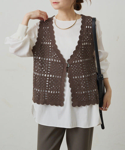 【PUAL CE CIN】鉤針編織針織背心