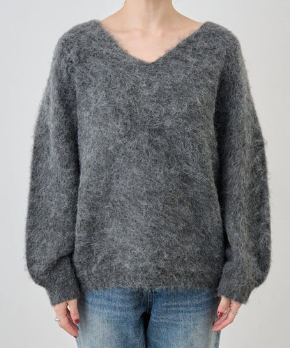 毛絨V領套頭衫
