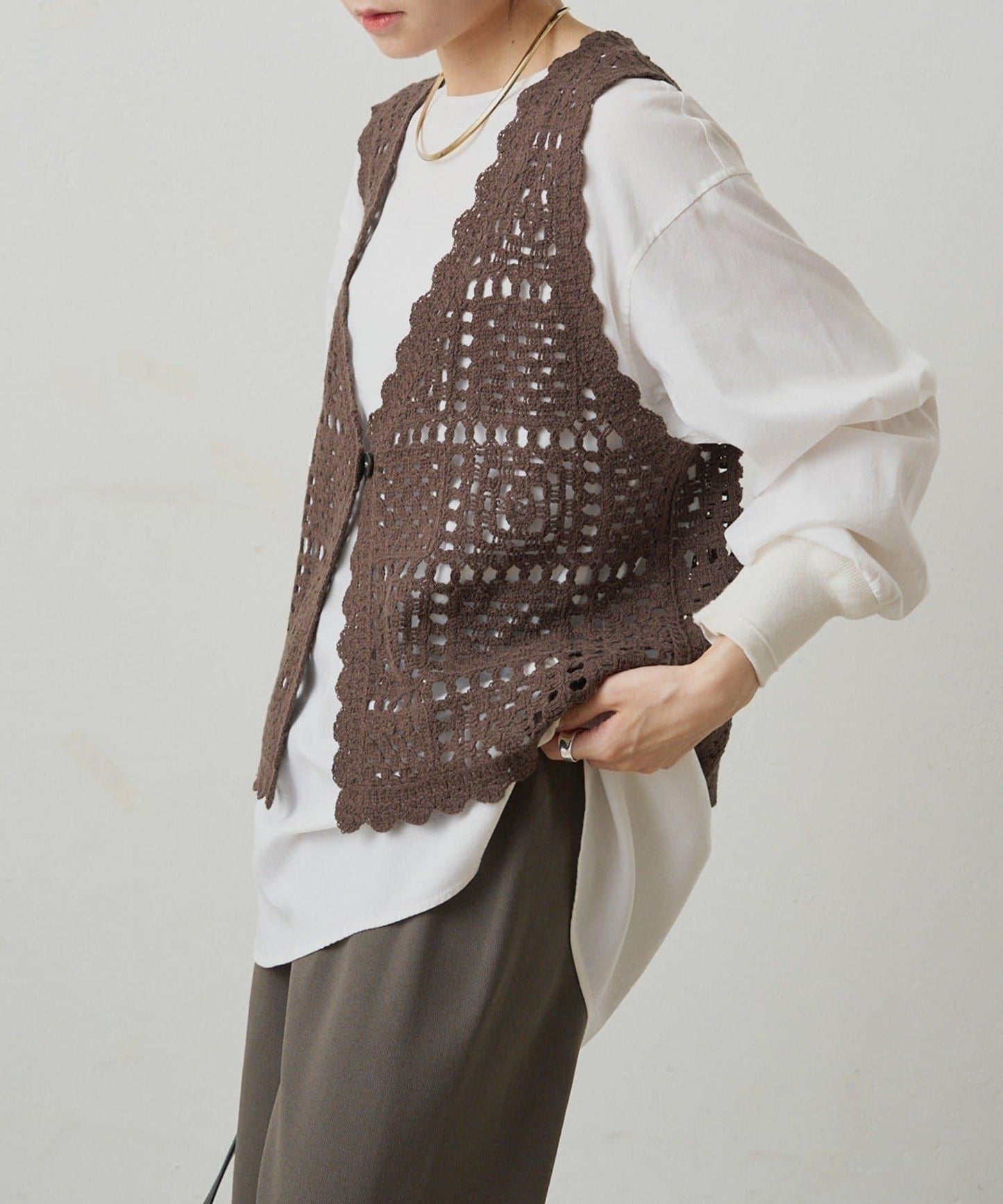 【PUAL CE CIN】鉤針編織針織背心