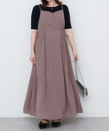 【 natural couture】兩側百褶吊帶連衣裙