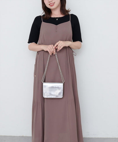 【 natural couture】兩側百褶吊帶連衣裙