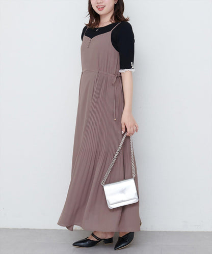 【 natural couture】兩側百褶吊帶連衣裙