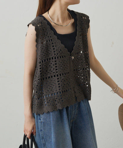 【PUAL CE CIN】鉤針編織針織背心