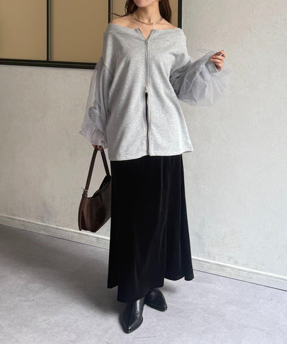袖部網紗雙拉鍊衛衣