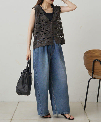 【PUAL CE CIN】鉤針編織針織背心