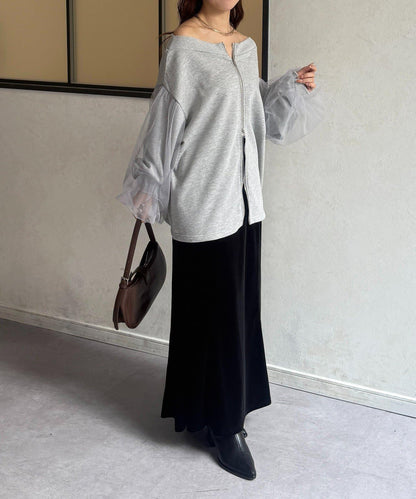 袖部網紗雙拉鍊衛衣