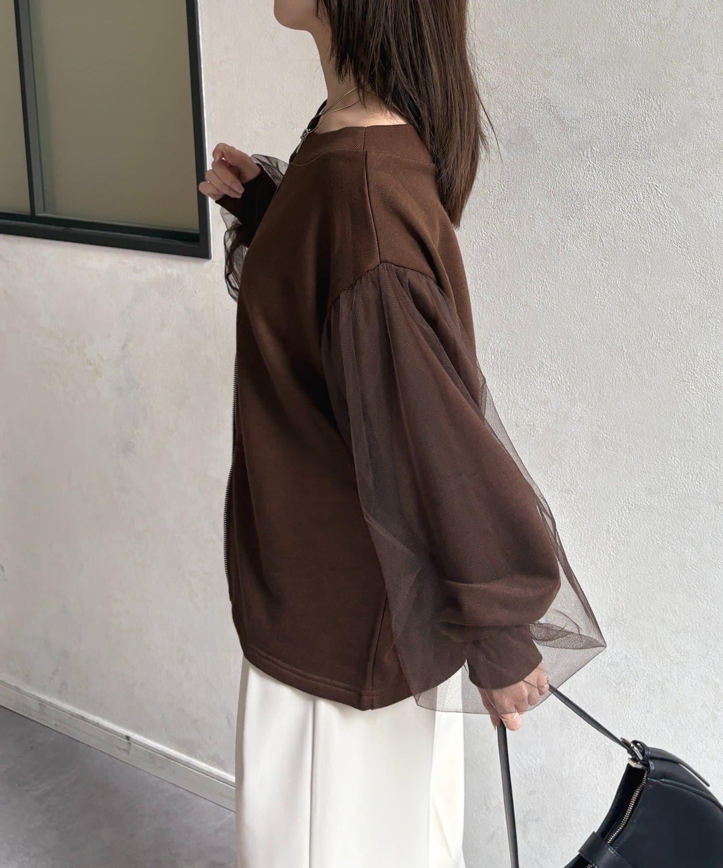 袖部網紗雙拉鍊衛衣