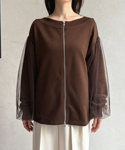 袖部網紗雙拉鍊衛衣