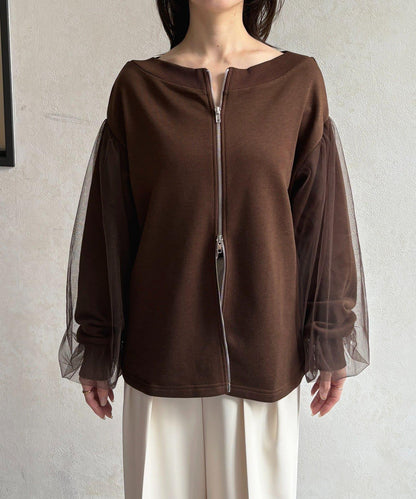 袖部網紗雙拉鍊衛衣