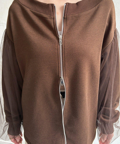 袖部網紗雙拉鍊衛衣