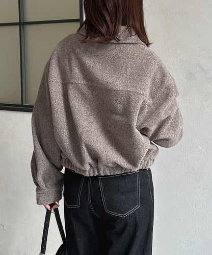 不鏽鋼領圈粗花呢短夾克