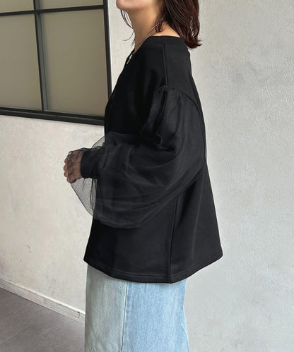 袖部網紗雙拉鍊衛衣