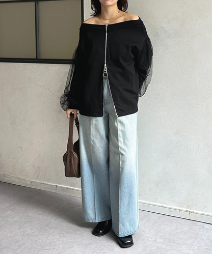 袖部網紗雙拉鍊衛衣