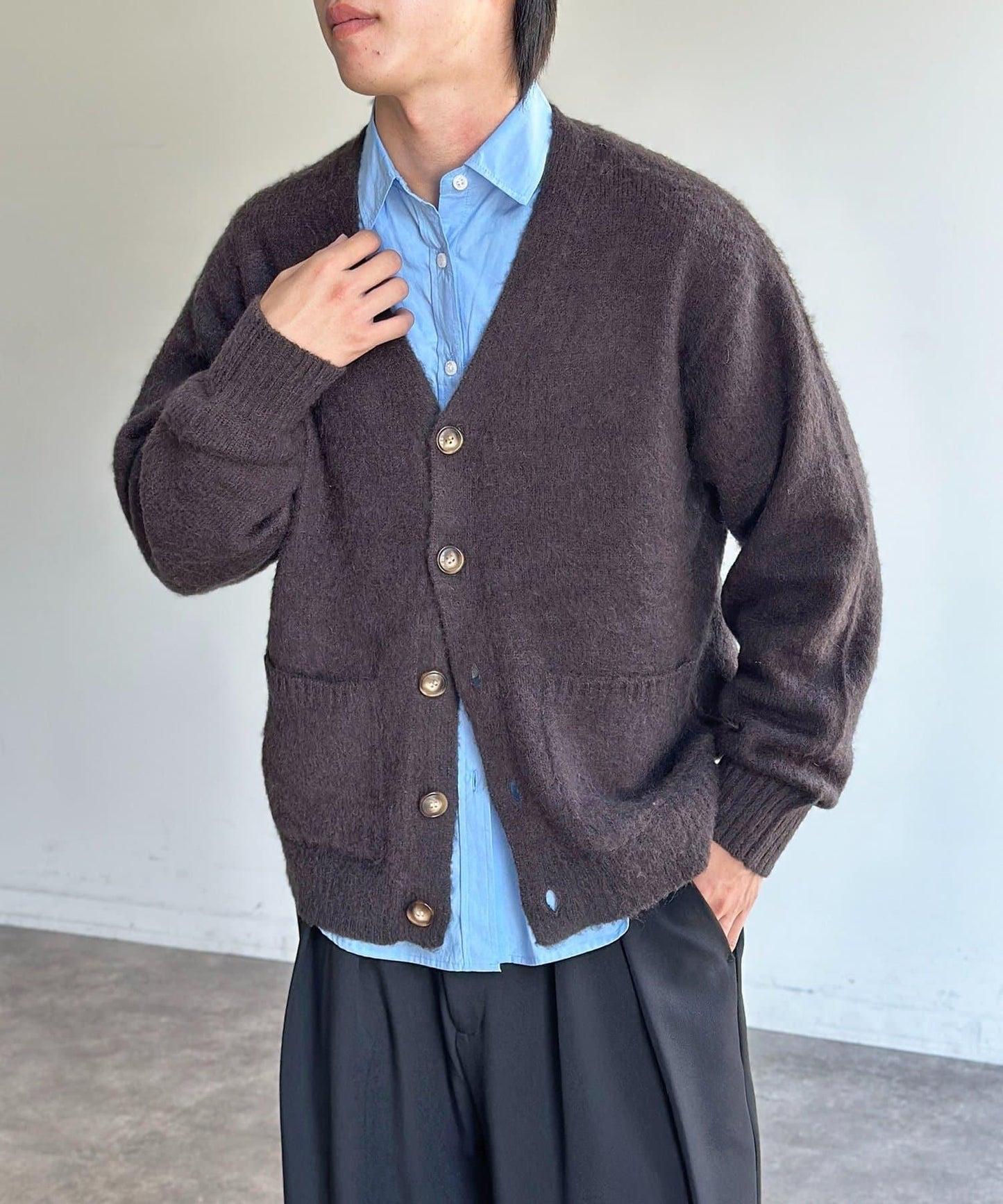 馬海毛混紡長絨開衫