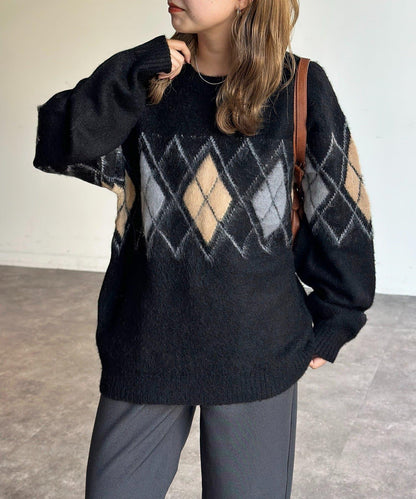 馬海毛混紡長毛針織衫