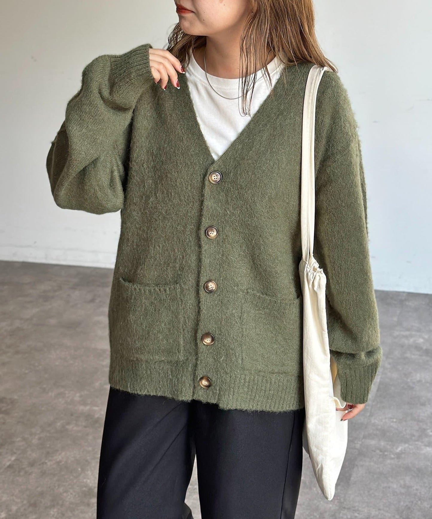 馬海毛混紡長絨開衫