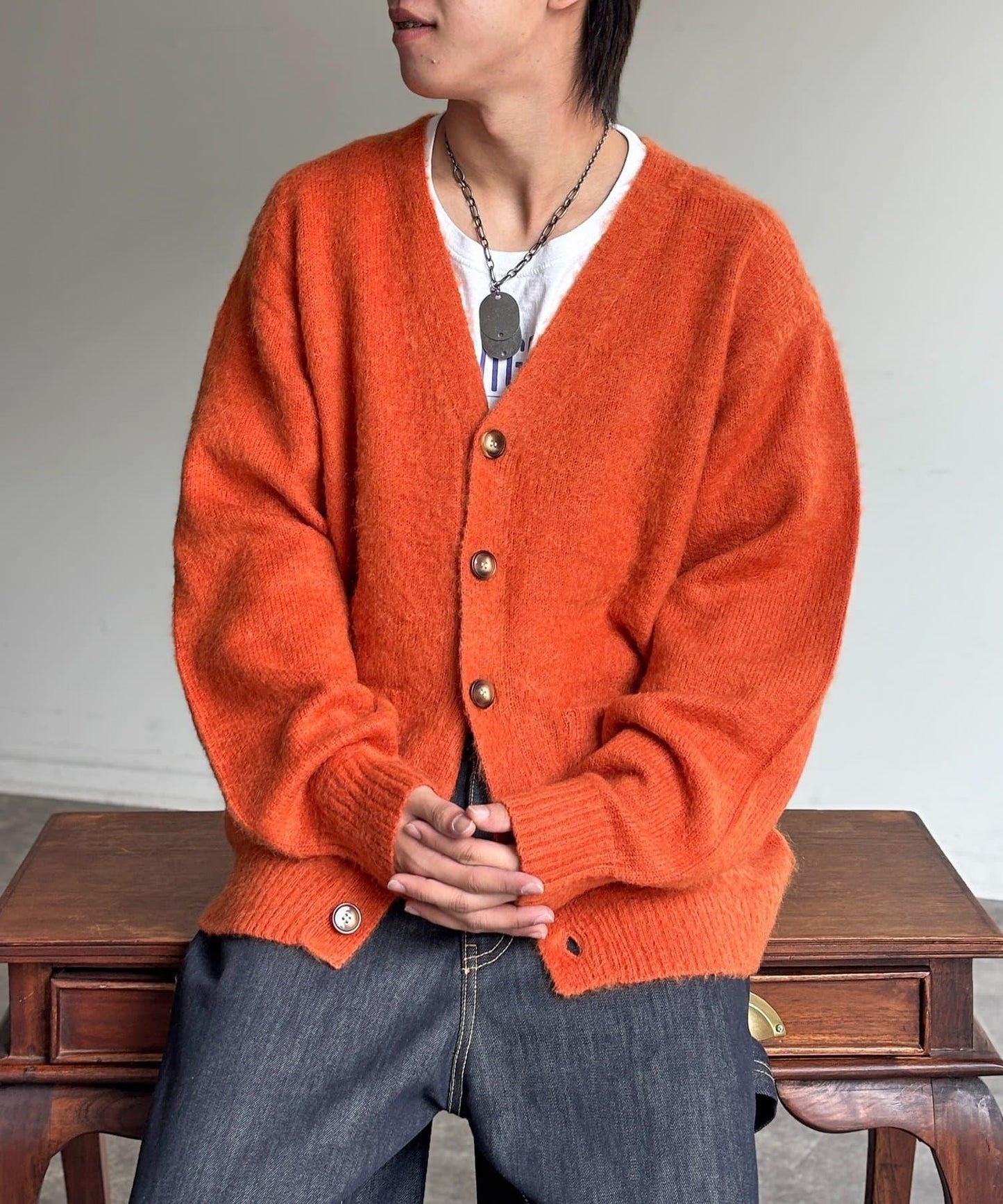 馬海毛混紡長絨開衫