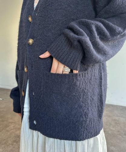 馬海毛混紡長絨開衫