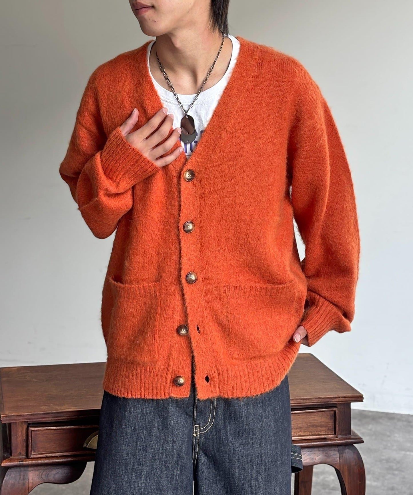 馬海毛混紡長絨開衫