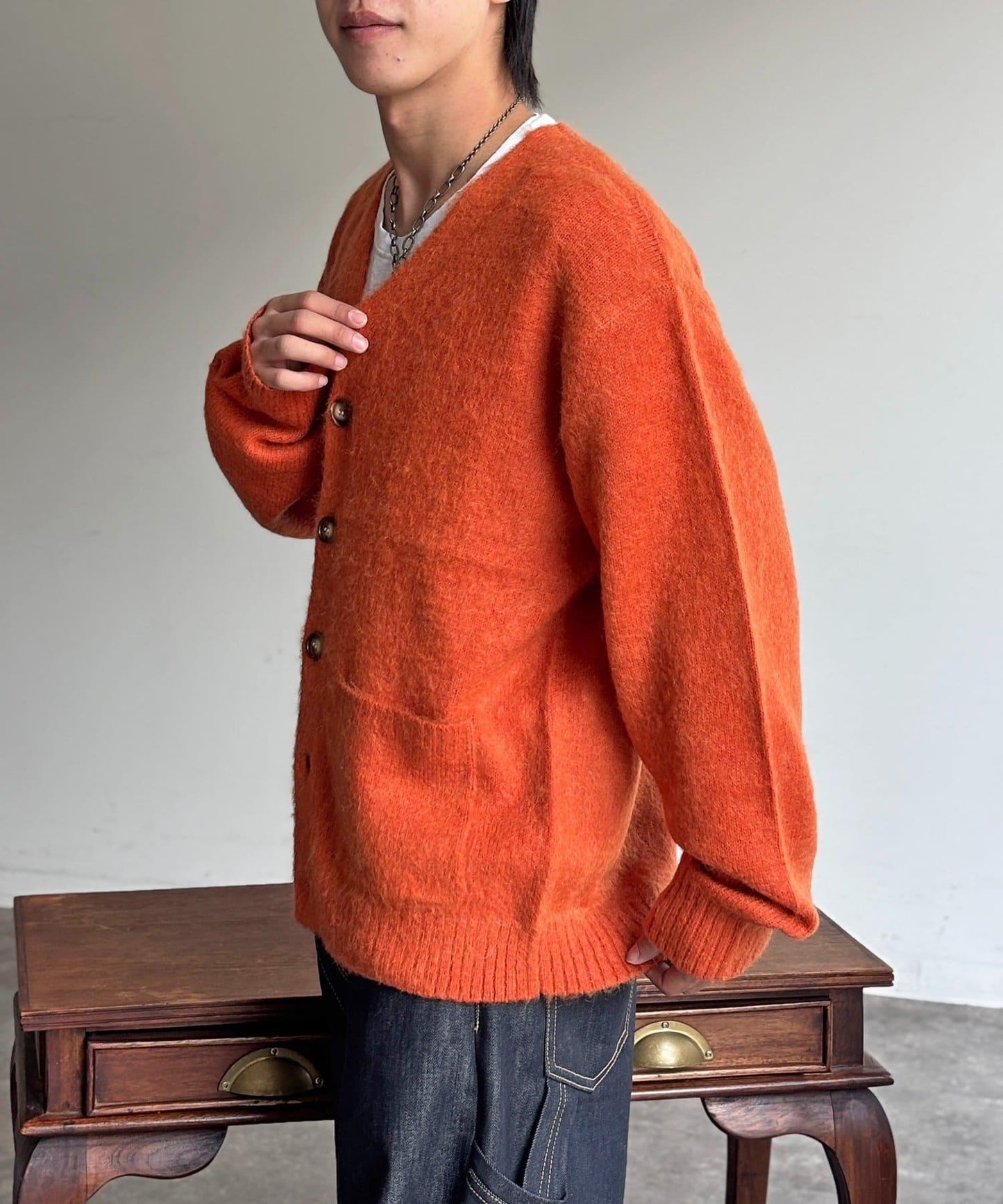 馬海毛混紡長絨開衫