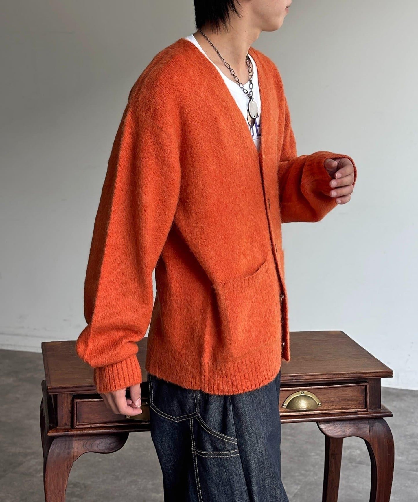 馬海毛混紡長絨開衫