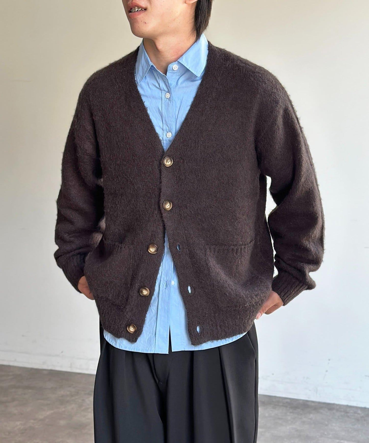 馬海毛混紡長絨開衫