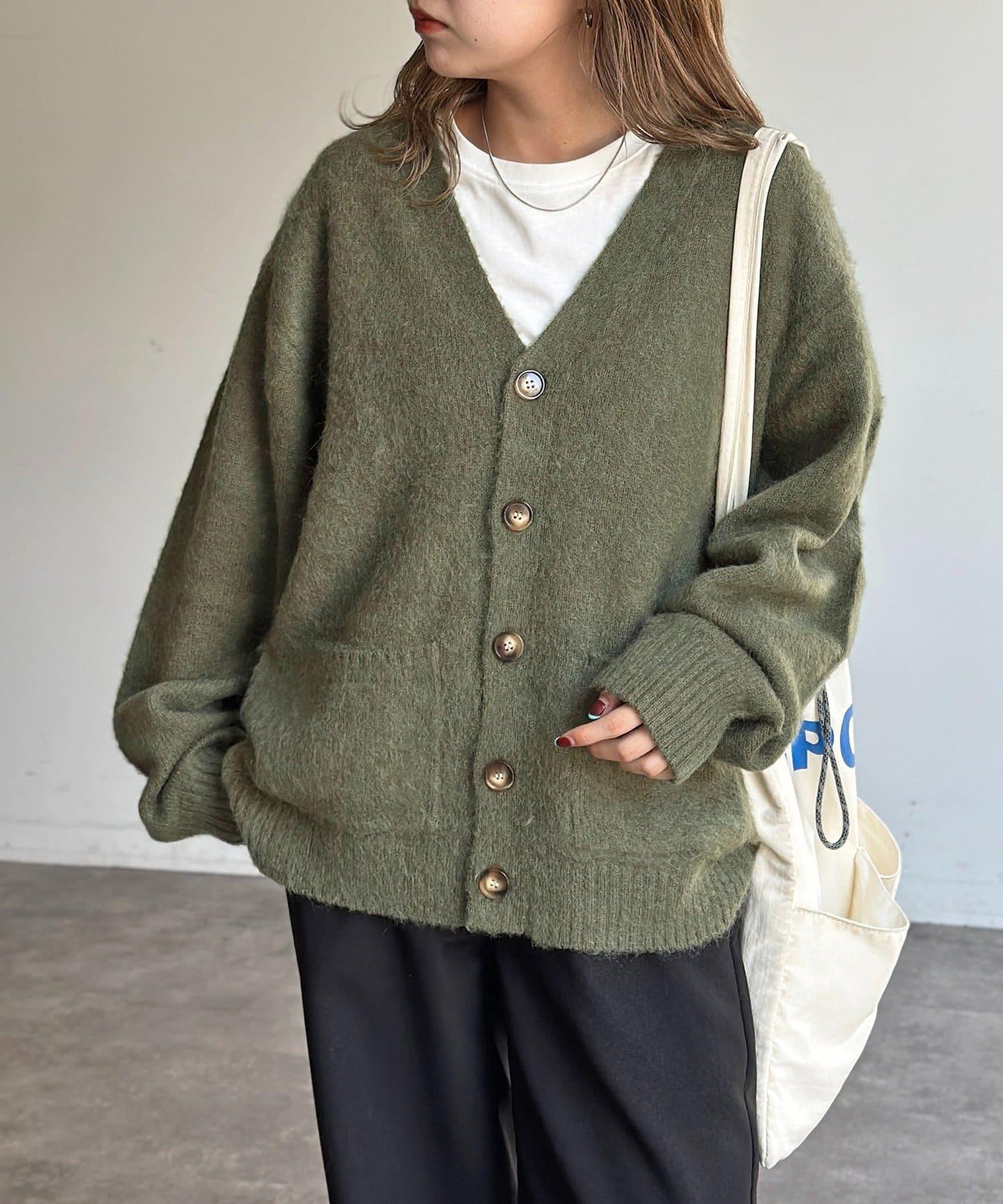 馬海毛混紡長絨開衫