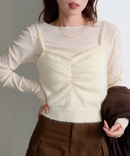 【4色可選】毛絨針織吊帶