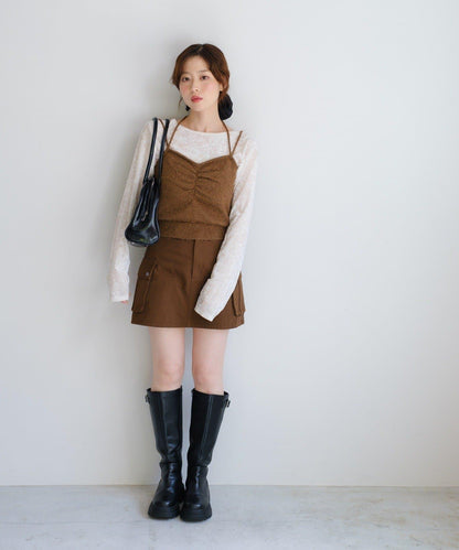 【4色可選】毛絨針織吊帶