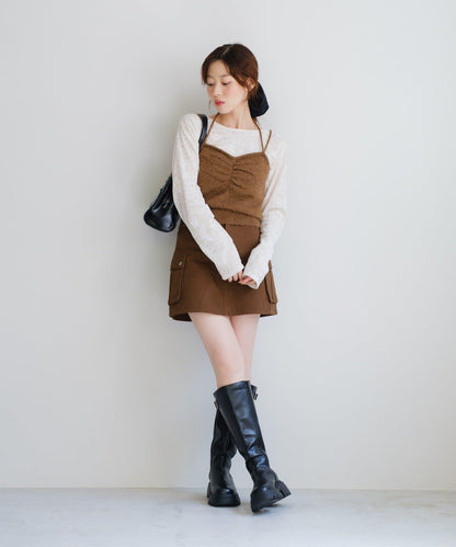 【4色可選】毛絨針織吊帶