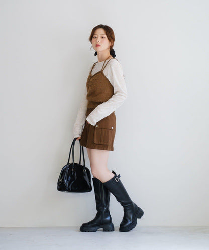 【4色可選】毛絨針織吊帶