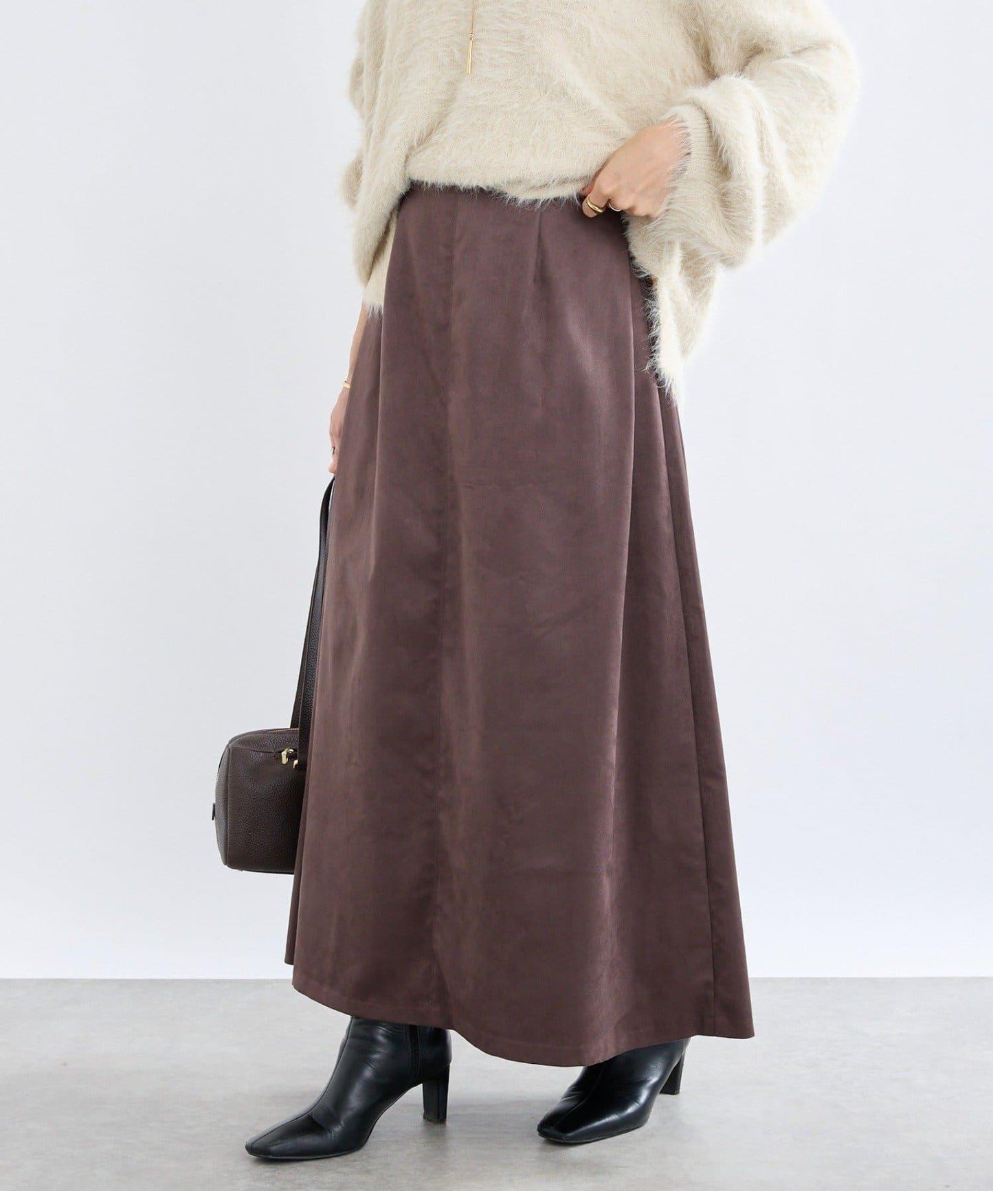 【RIVE DROITE】磨毛面料側褶半身裙