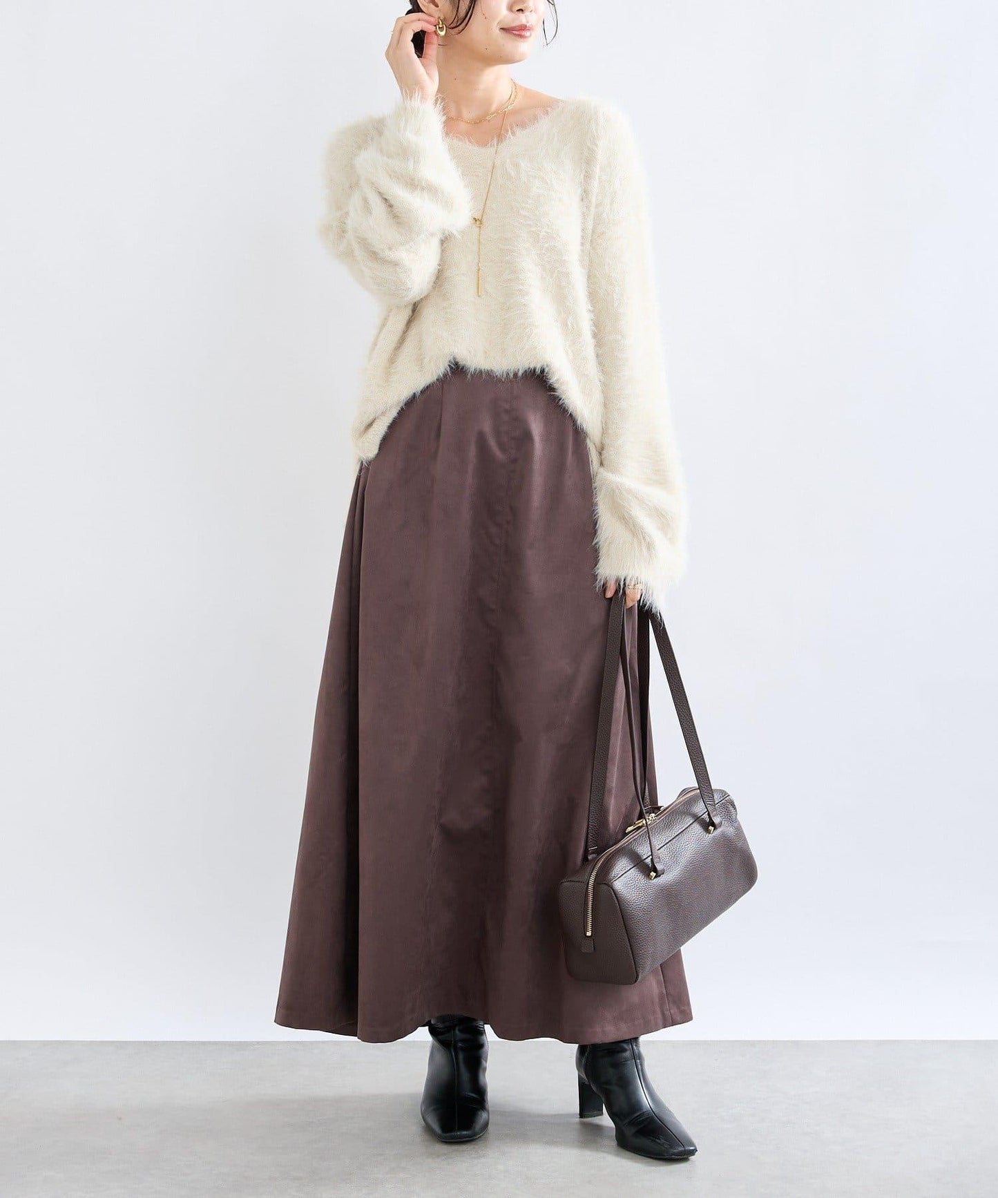 【RIVE DROITE】磨毛面料側褶半身裙