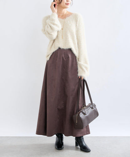 【RIVE DROITE】磨毛面料側褶半身裙