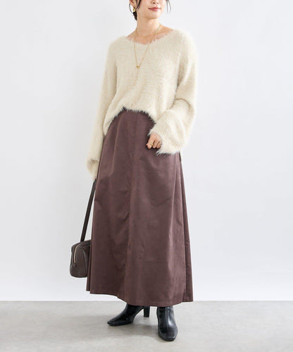 【RIVE DROITE】磨毛面料側褶半身裙