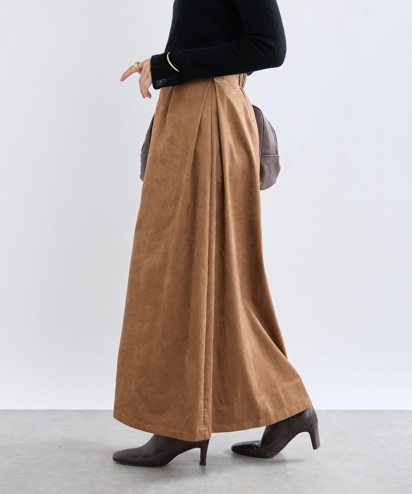 【RIVE DROITE】磨毛面料側褶半身裙