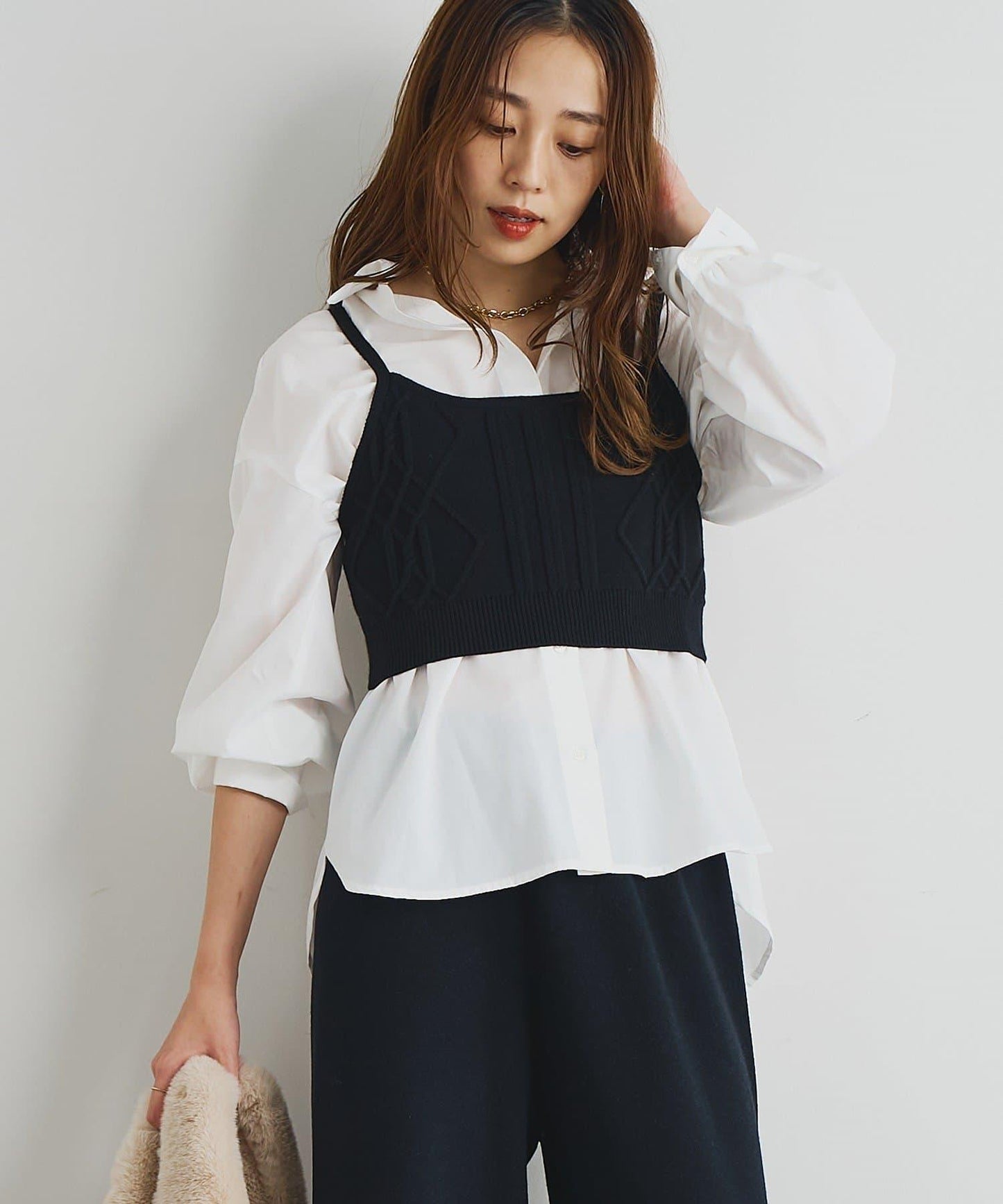 時尚風格針織背心套裝高密度襯衫