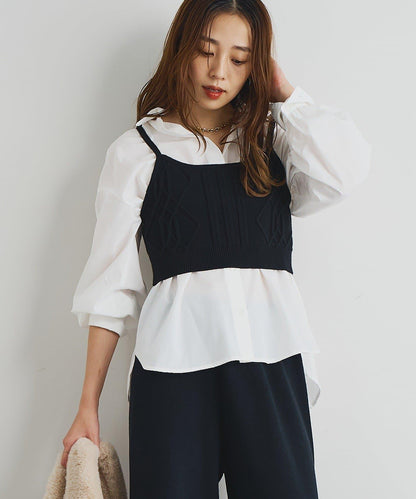 時尚風格針織背心套裝高密度襯衫